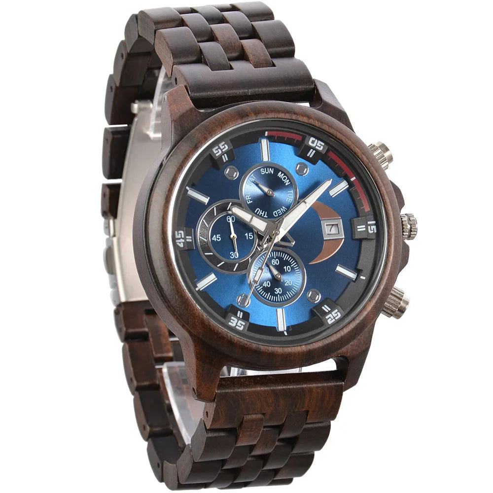 FBA Men's Big Dial Luxury Wood Watch | Exotic Wood Quartz Wristwatch