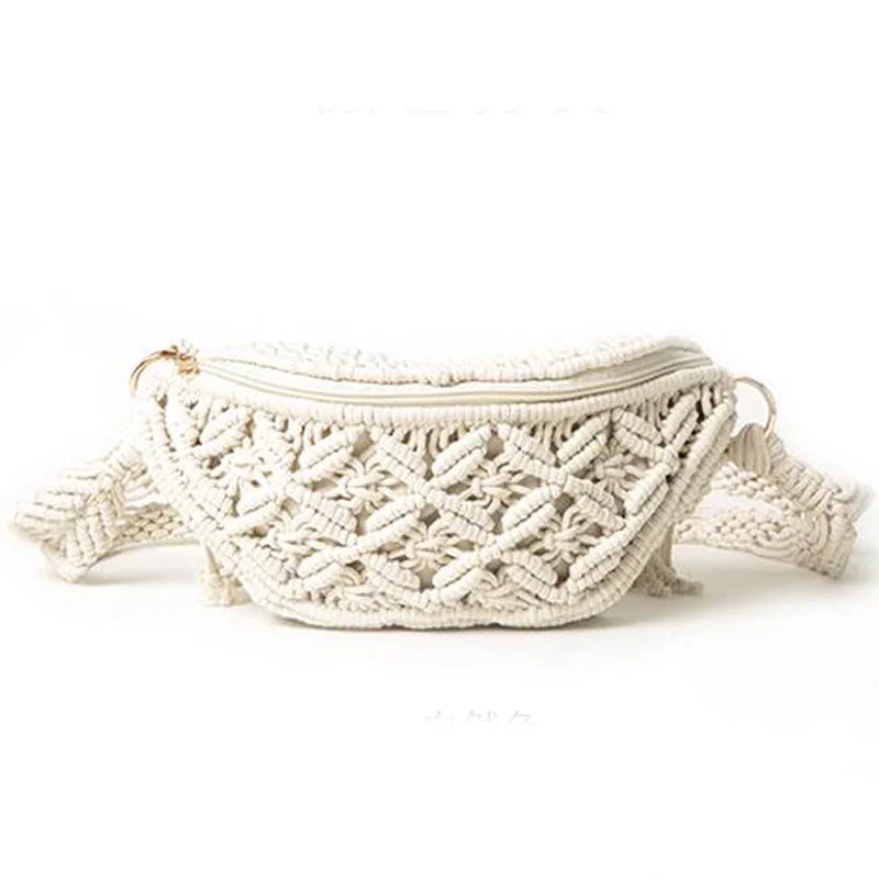 Bohemian Crochet Knitted Beach Tote & Crossbody Bag – Ethnic Style Woven Shoulder Bag for Women