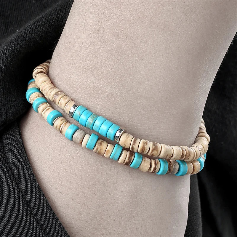 FBA Bohemian Multilayer Leather Wristband Bracelet | Men's Hand Woven Jewelry