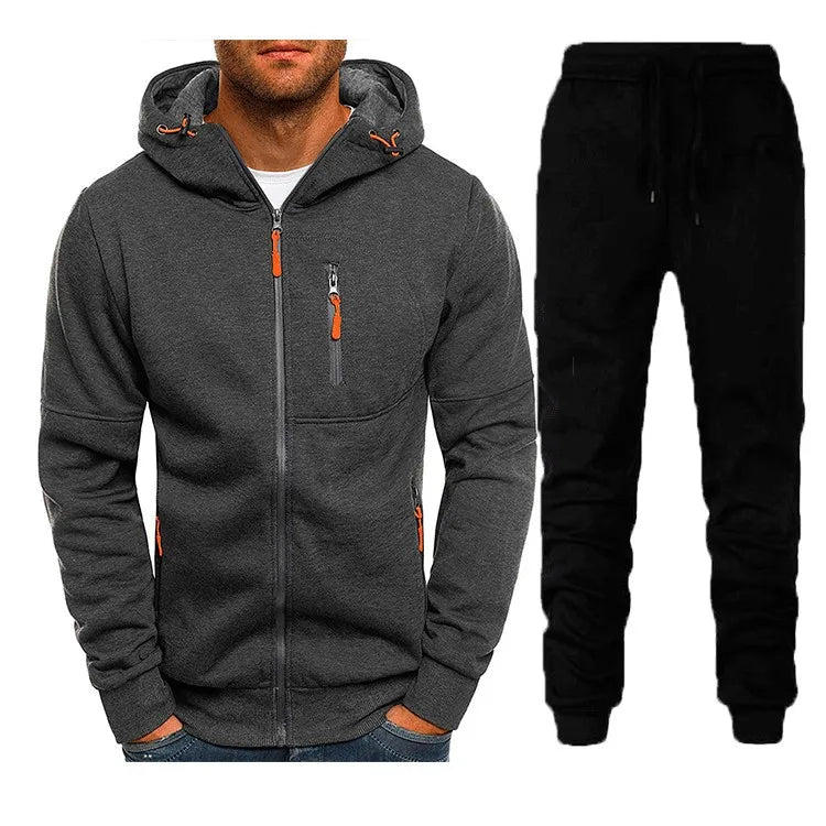 Men's 2-Piece Zip-Up Hoodie & Jogger Tracksuit Set – Fleece Sportswear Running Training Sweatsuit | Multiple Colors | S–3XL | FBA Vibes
