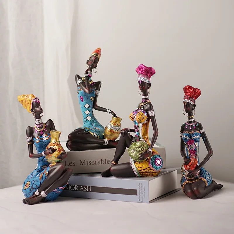 Resin African Black Women's Sculpture | Abstract Figurine for Home, Living Room & Desktop Decor