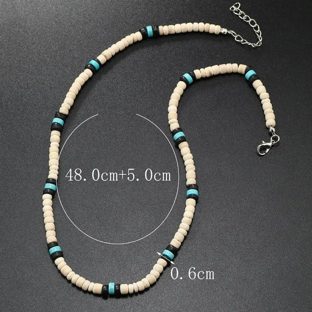 FBA Men's Wood Bead Natural Stone Necklace | Retro Summer Jewelry