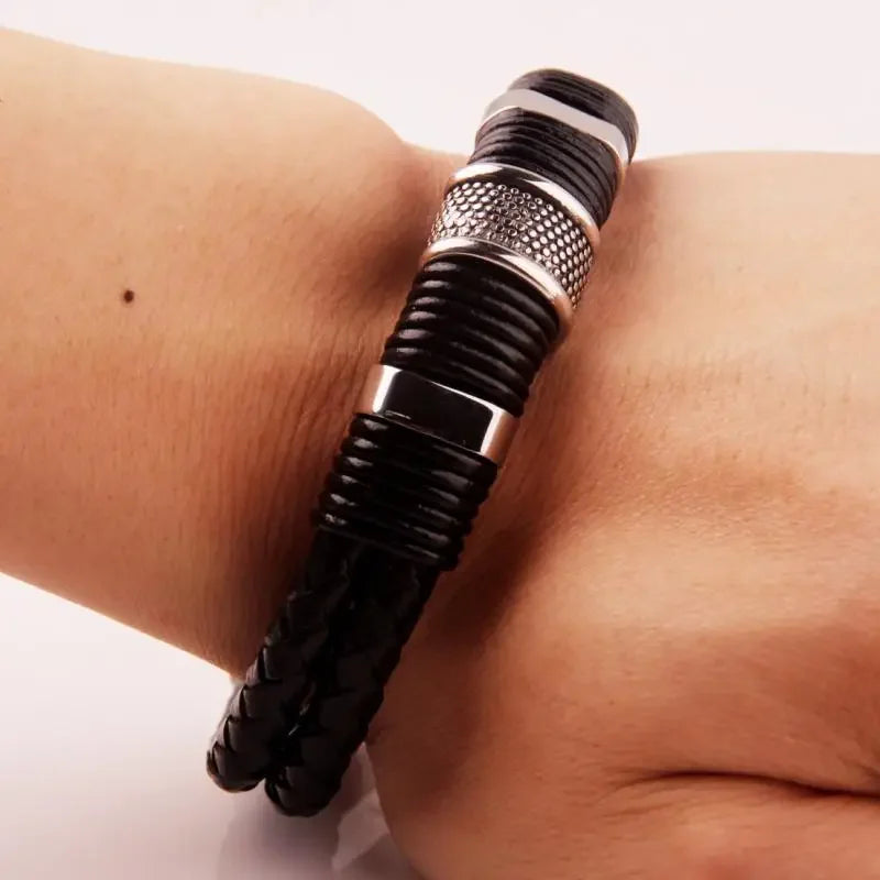 FBA Hip Hop Beaded Woven Leather Bracelet | Punk Charm Jewelry
