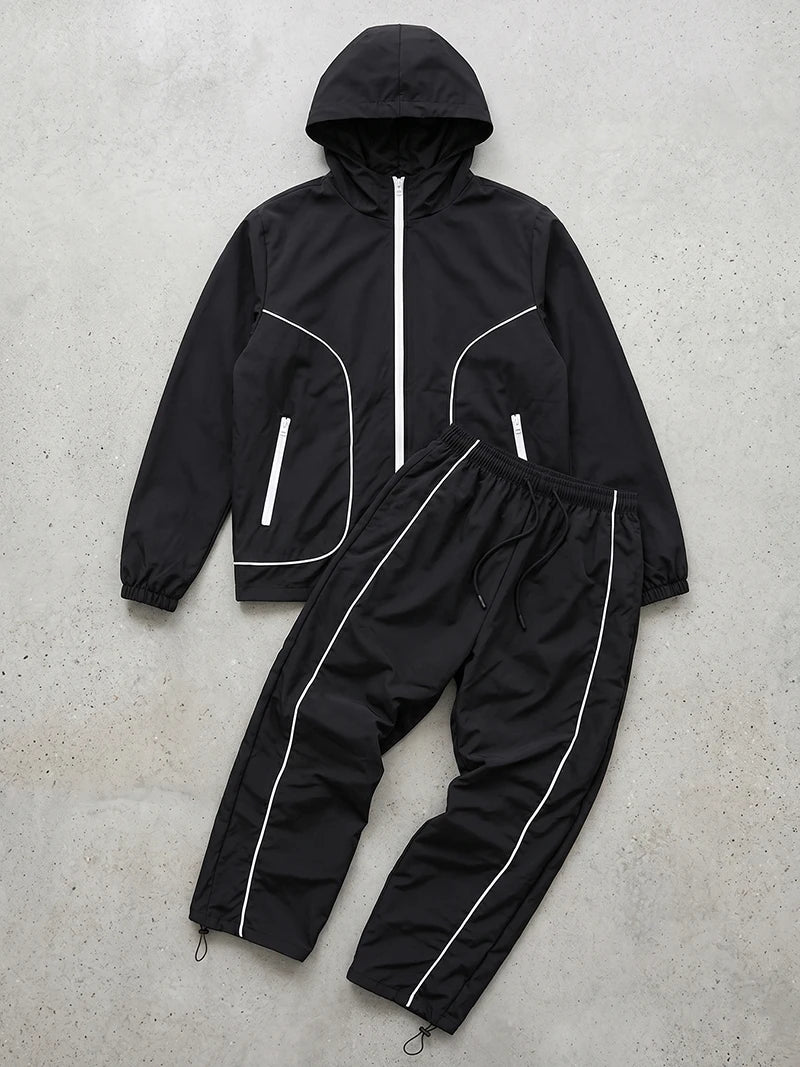 Men's 2-Piece Hooded Windbreaker Tracksuit Set – Full Zip Jacket & Quick-Dry Jogger Pants | FBA Vibes