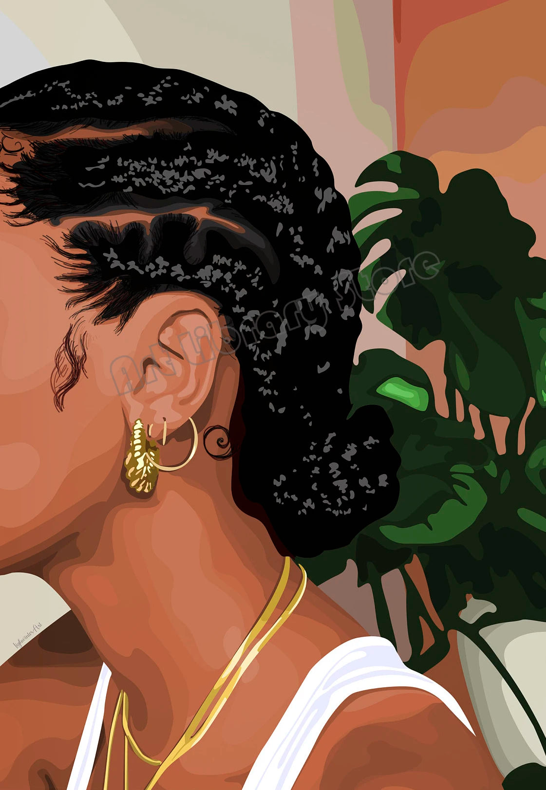 Black Woman Fashion Portrait Canvas Print | Makeup Jewelry Wall Art | FBA Vibes