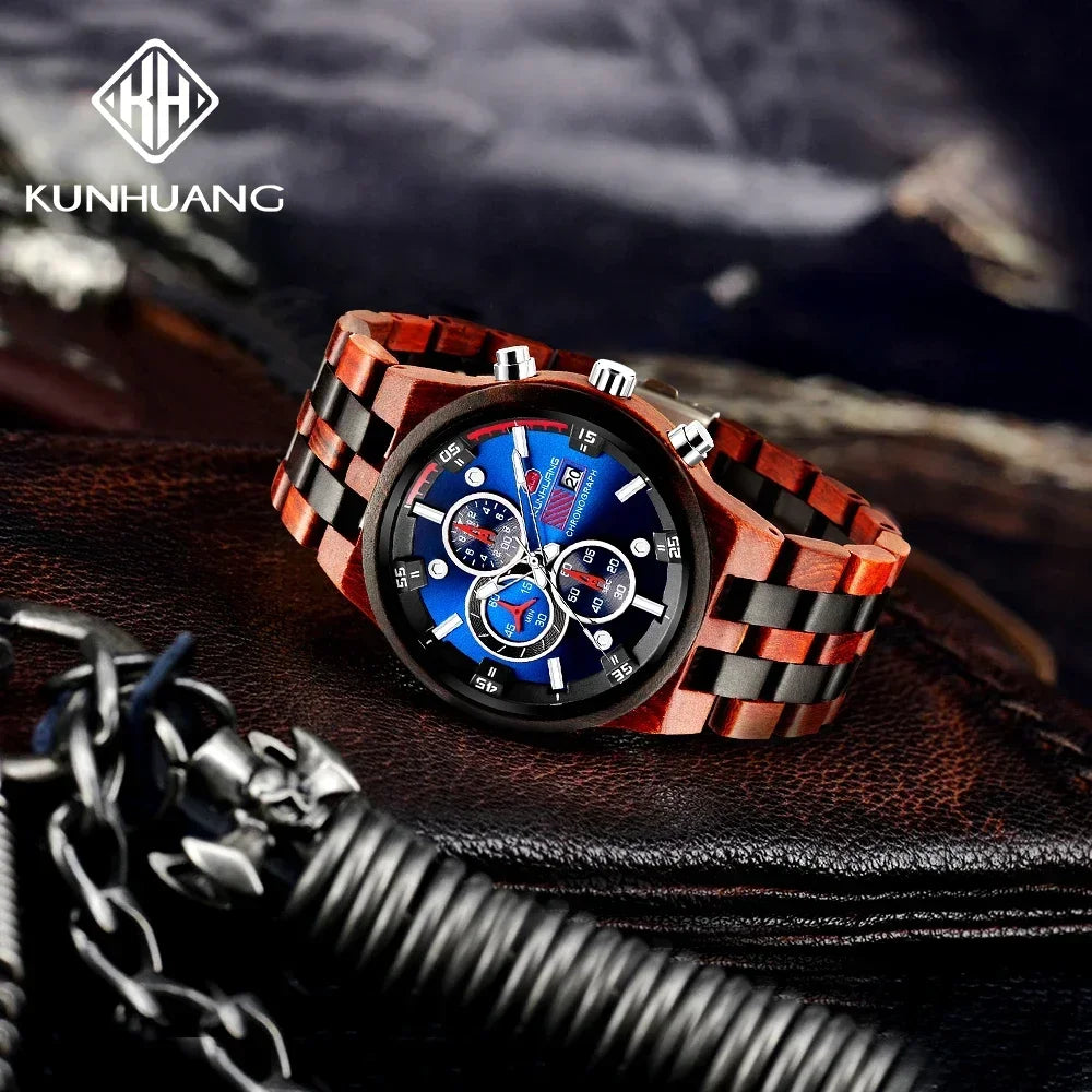 FBA Men's Luxury Wood Watch | Luminous Chronograph Date Quartz Wristwatch