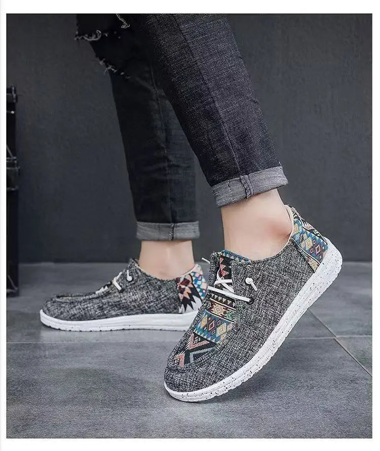 FBA Men's Ethnic Style Platform Board Shoes | Breathable Flat Sneakers