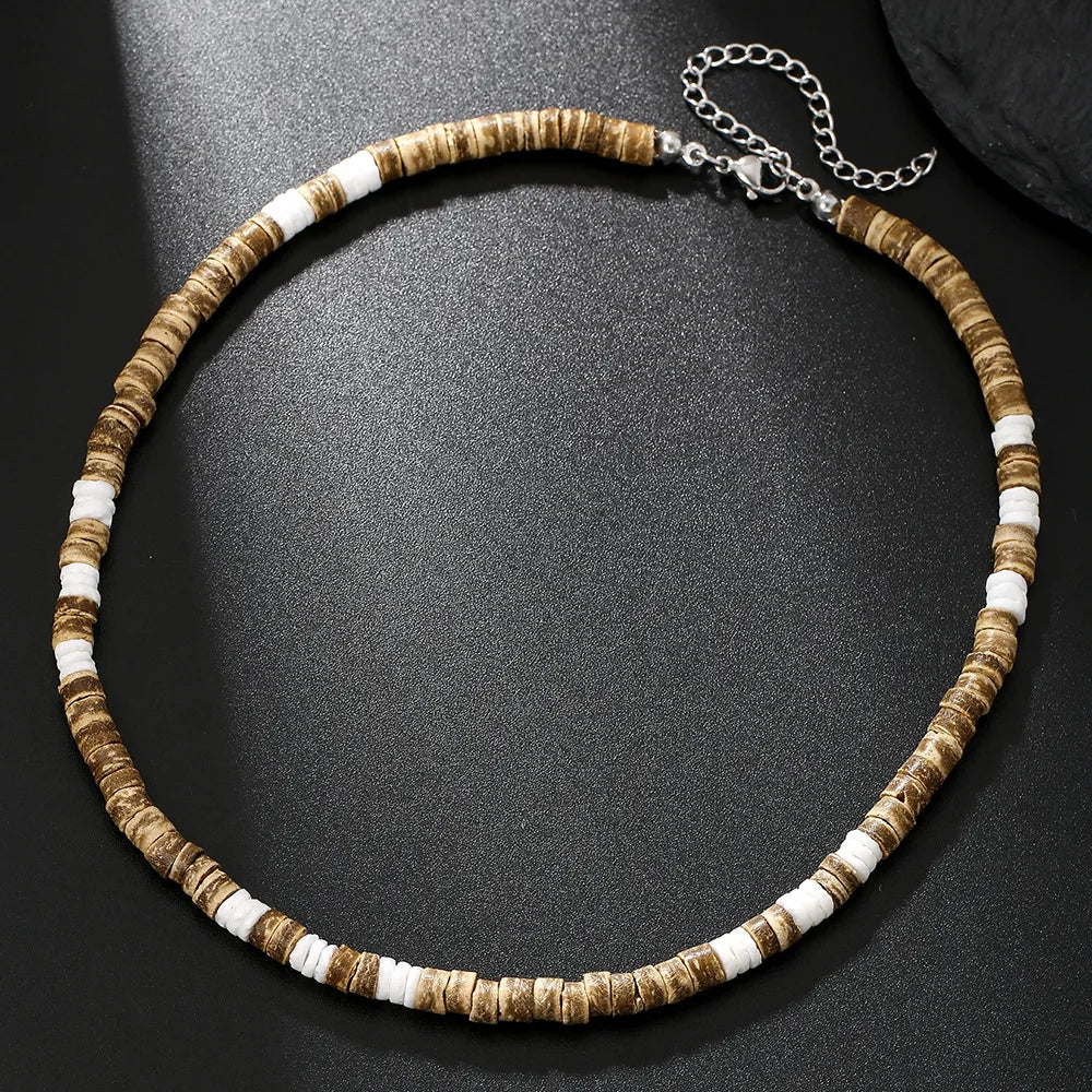 FBA Boho Coconut Shell Turquoise Bead Necklace | Men's Fashion Jewelry