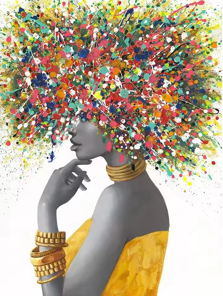 Black Woman Abstract Floral Portrait Canvas Print | Colorful Wall Art for Living Room