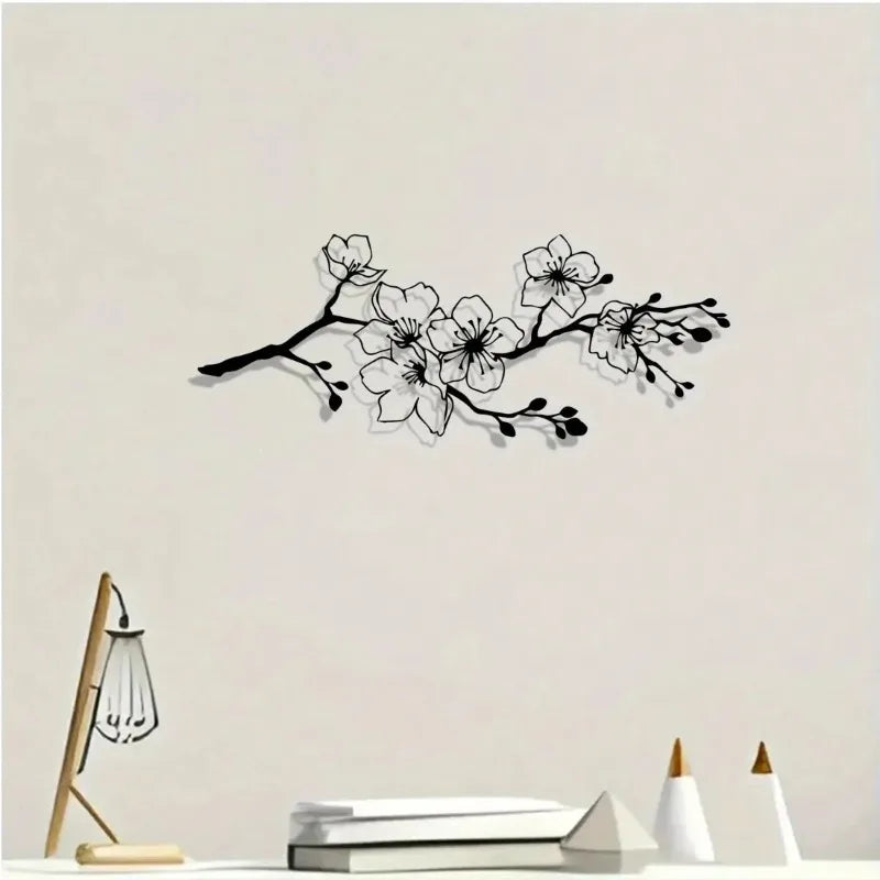 Black Cherry Blossom Metal Wall Art | Modern Iron Wall Decor for Living Room
