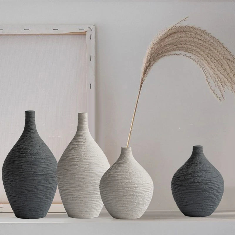 Simple Ceramic Vase | Nordic Minimalist Narrow-Mouth Flower Pot for Home, Living Room & Office