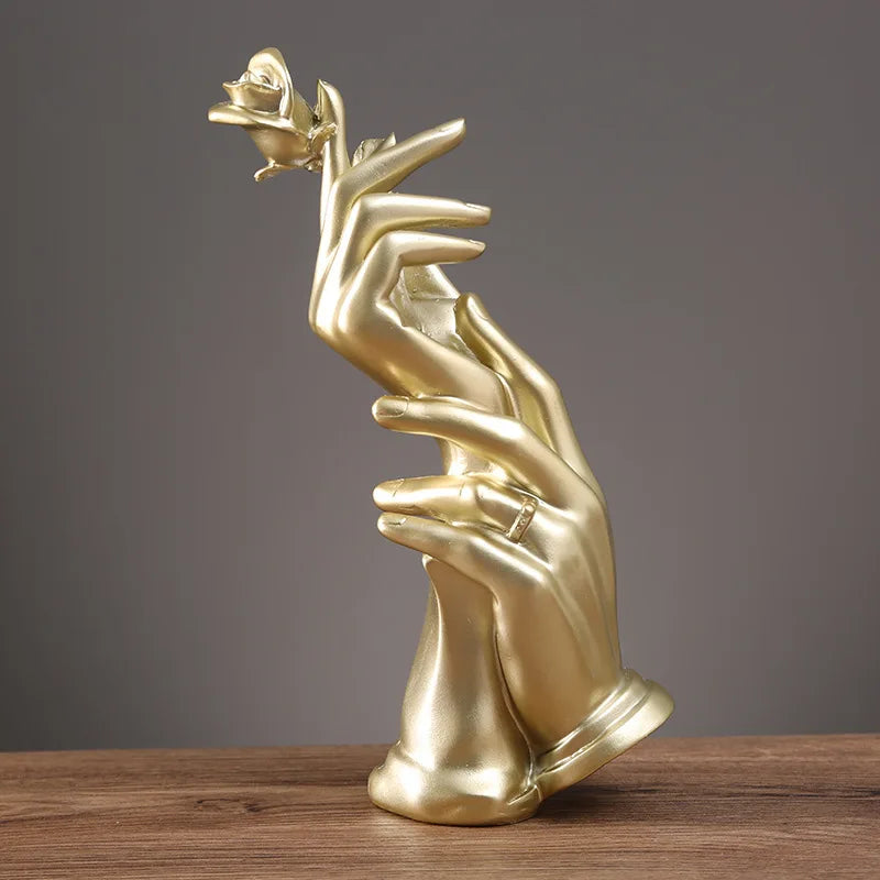 Romantic Couple Resin Ornament | Gold & Sandstone Figurine for Living Room, Entryway & Office Decor
