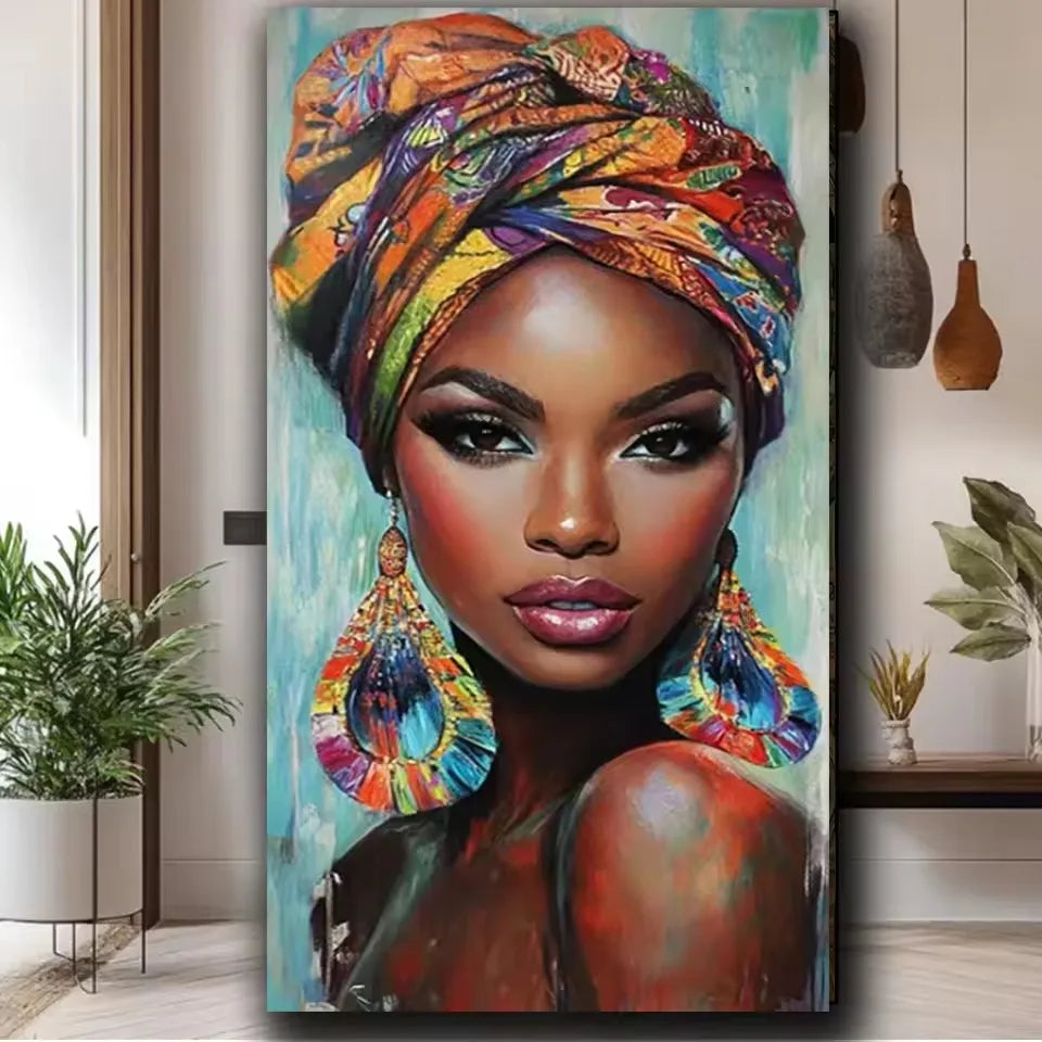 Vibrant African Black Woman Diy Diamond Painting Full Square Round Diamond Mosaic Art Big Size Portrait for Home Decor