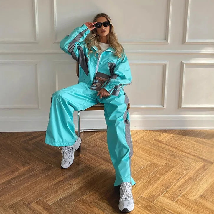 Women's Y2K 2-Piece Tracksuit Set – Zip Sweatshirt & High-Waist Jogger Pants | Streetwear Matching Set | FBA Vibes