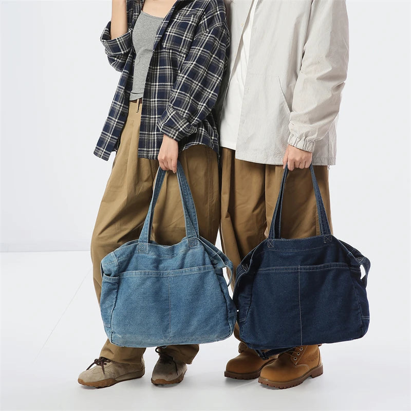 Denim Shoulder Bag for Women – Large Capacity Casual Tote & Crossbody Schoolbag