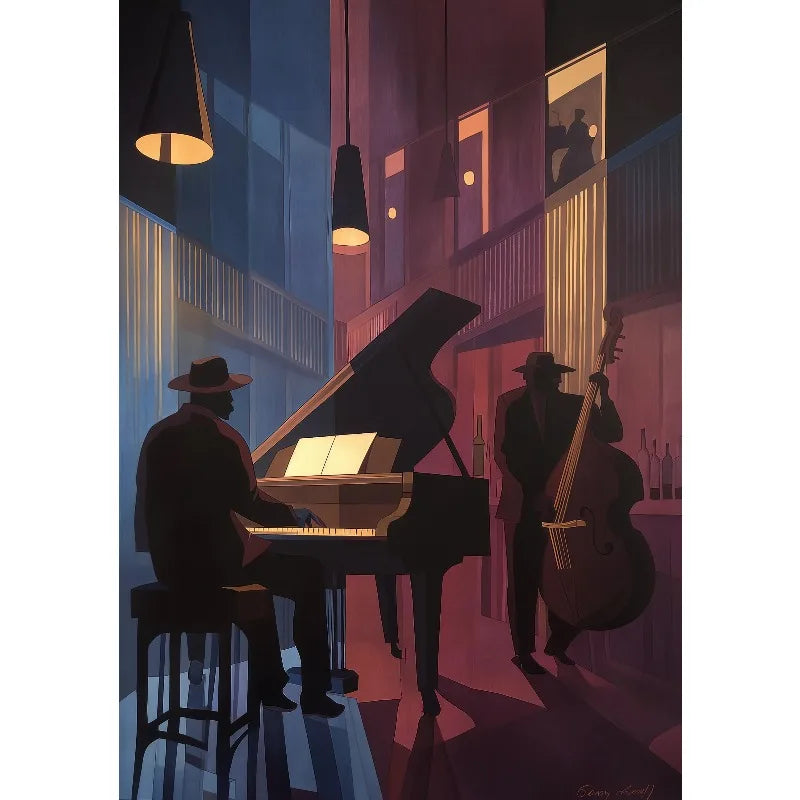 Retro Jazz Band African Musician Canvas Print – Art Deco Wall Art for Home Bar & Living Room