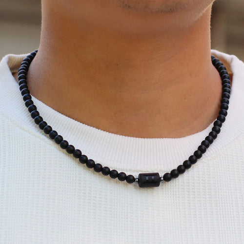 FBA 12 Constellations Black Onyx Beaded Necklace | Men's Jewelry
