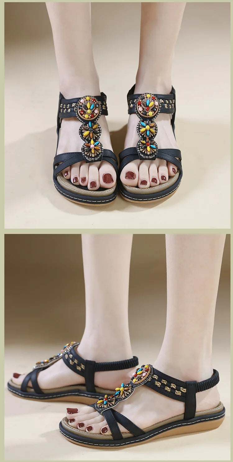 FBA Women's Soft Sole Bohemian Beach Sandals | Flat Bottom Fashion Shoes