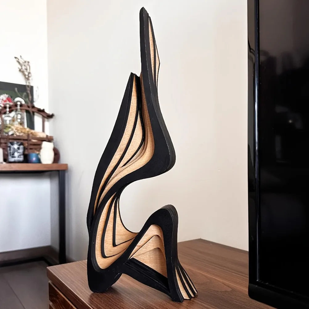Abstract Wooden Streamlined Statue | Minimalist Sculpture for Bookshelf & Home Decor