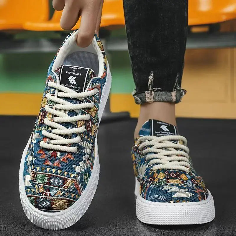 FBA Men's Ethnic Style Platform Board Shoes | Breathable Flat Sneakers