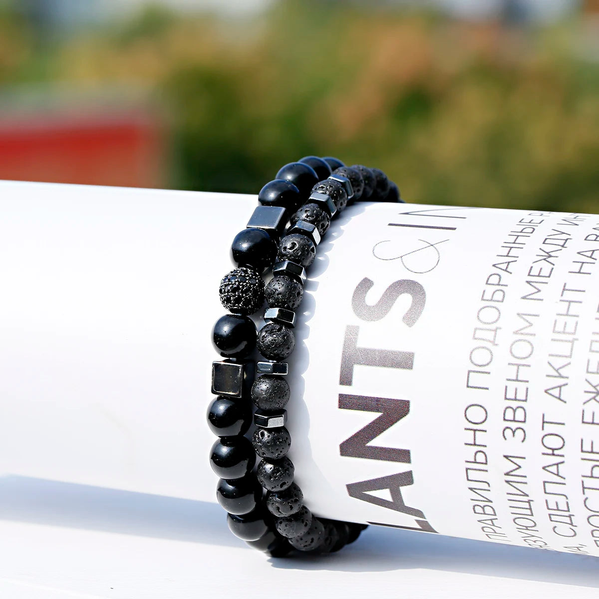 FBA Natural Stone Matte Black Beaded Bracelet | Yoga Jewelry for Men & Women