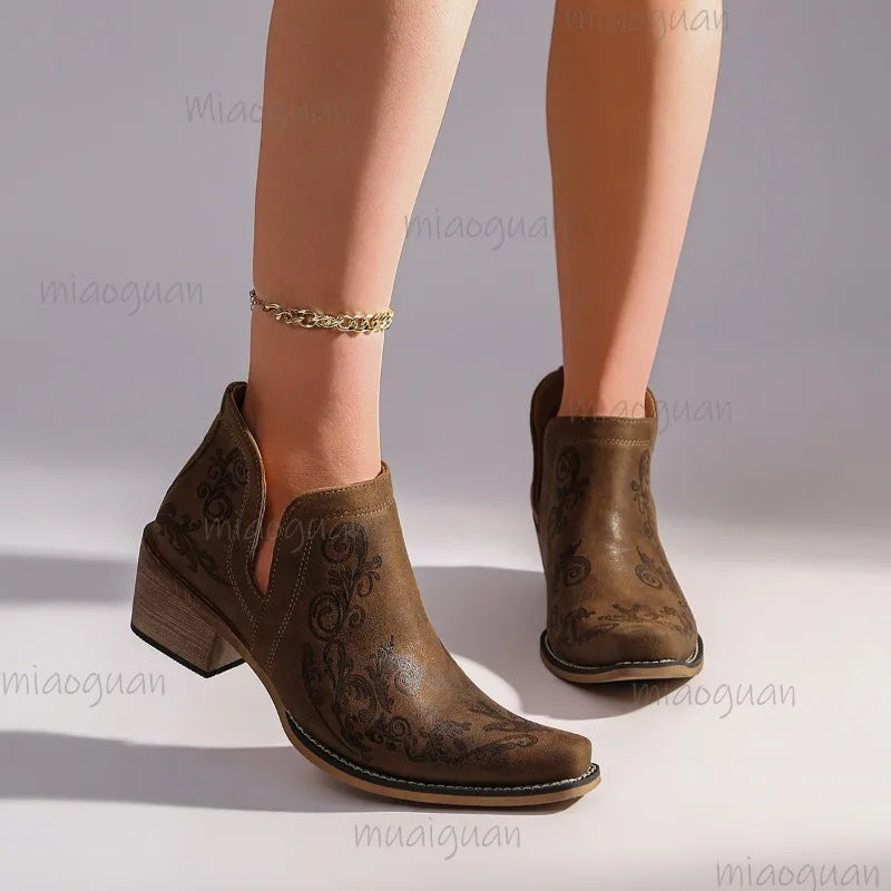 Women's Embroidered Western Cutout Ankle Bootie