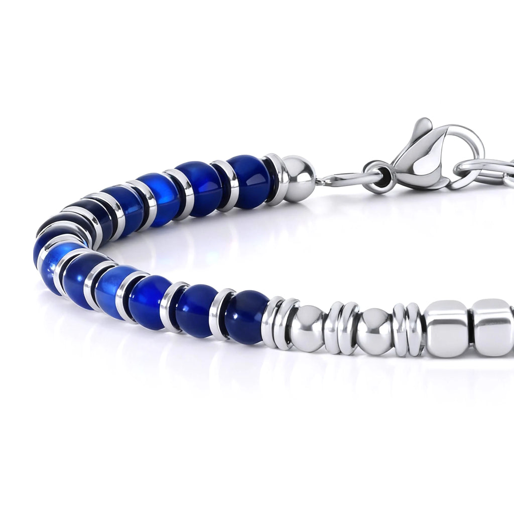 FBA Men's Blue Natural Stone Stainless Steel Bracelet | Handmade Jewelry