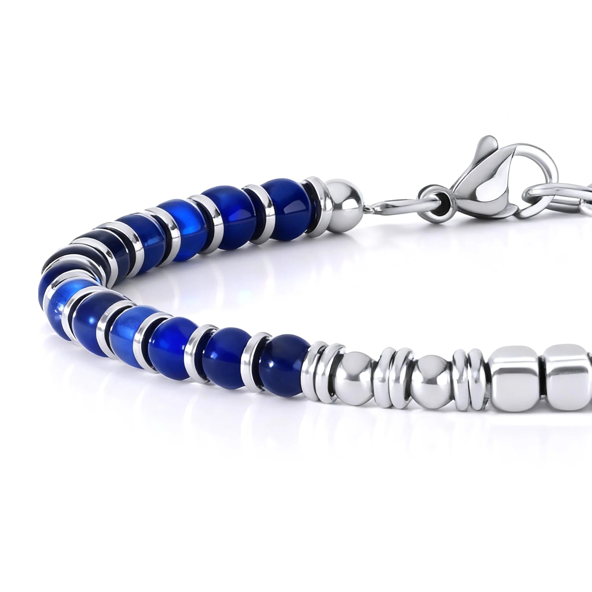 FBA Men's Blue Natural Stone Stainless Steel Bracelet | Handmade Jewelry