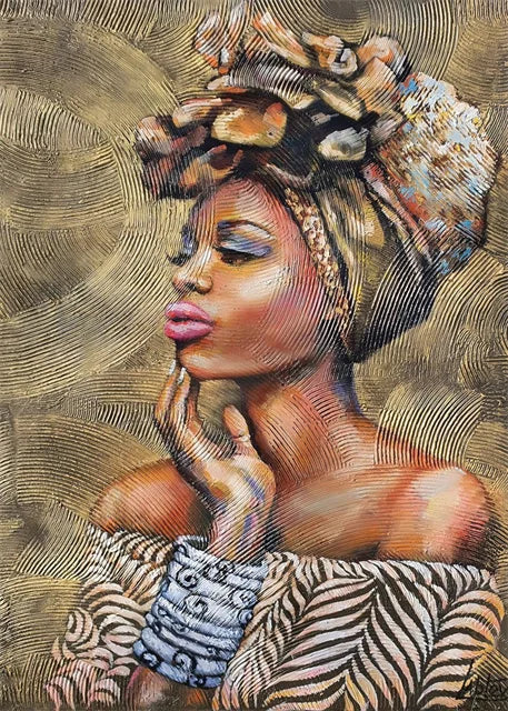 African Woman Abstract Art Canvas Print | Africa Girl Portrait Poster for Living Room Wall Decor