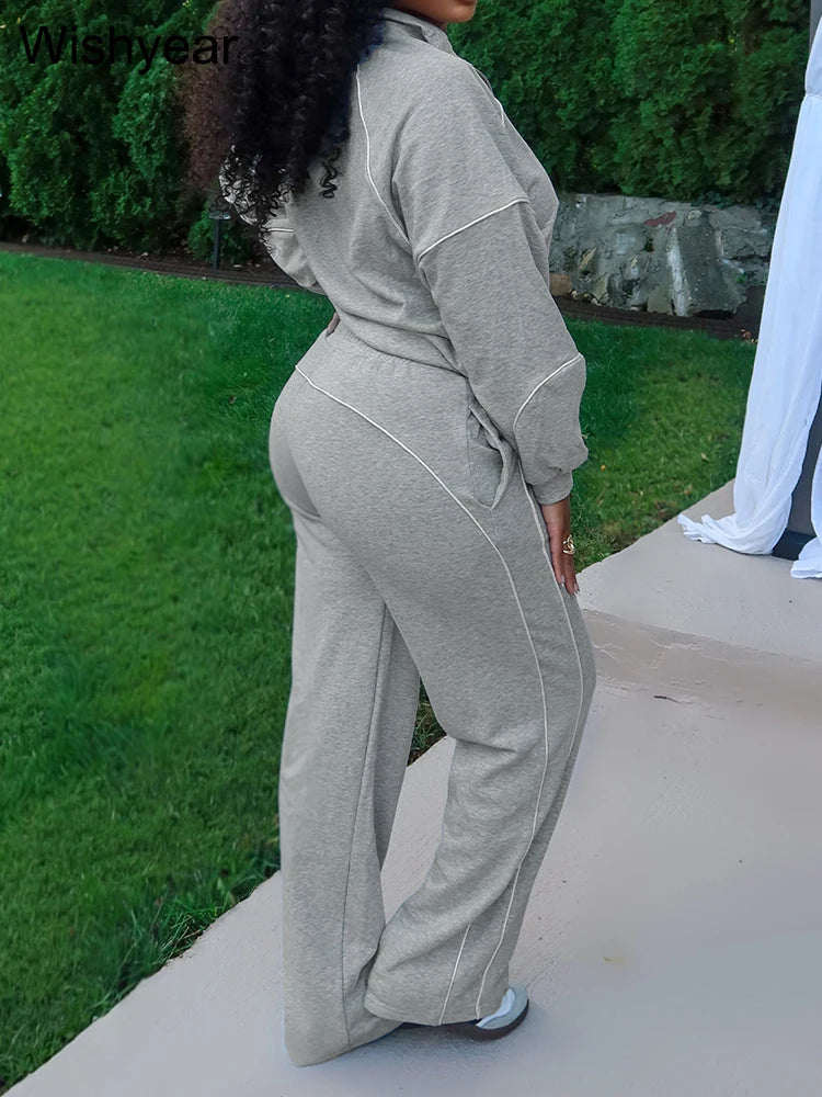 Women's 2-Piece Striped Sport Set – Zip Sweatshirt & Wide-Leg Pants | FBA Vibes