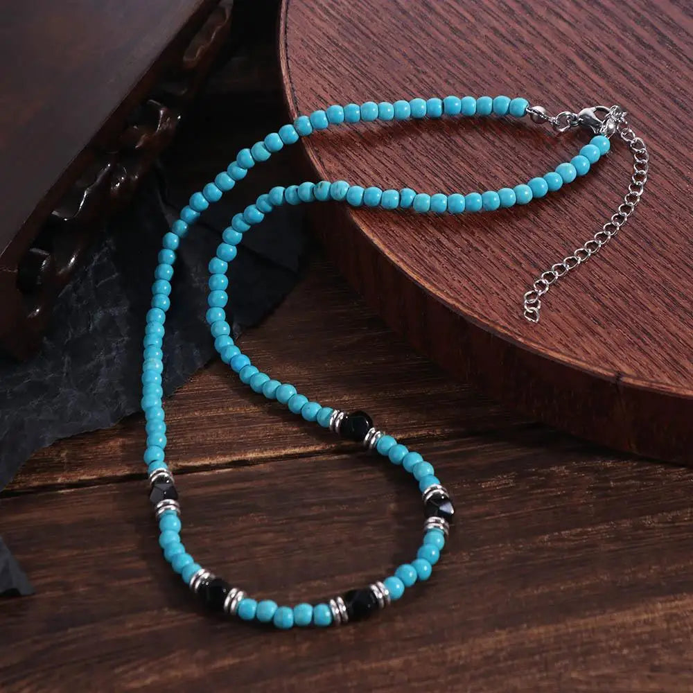 FBA Ethnic Turquoise Black Beaded Necklace for Men | Western Style Jewelry