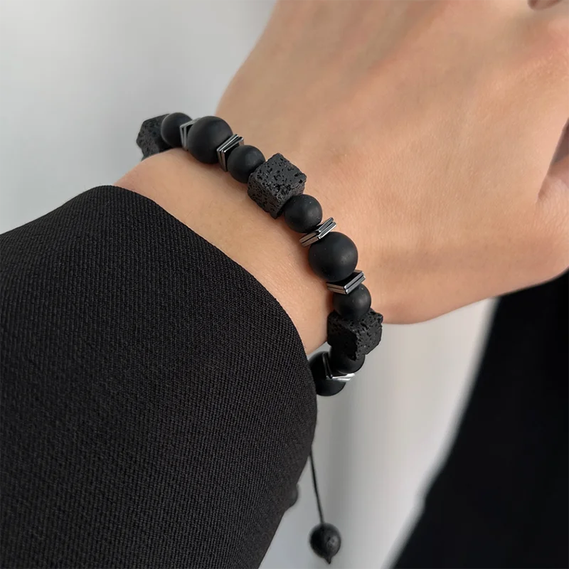 FBA Classic Black Natural Stone Adjustable Bracelet | Unisex Jewelry