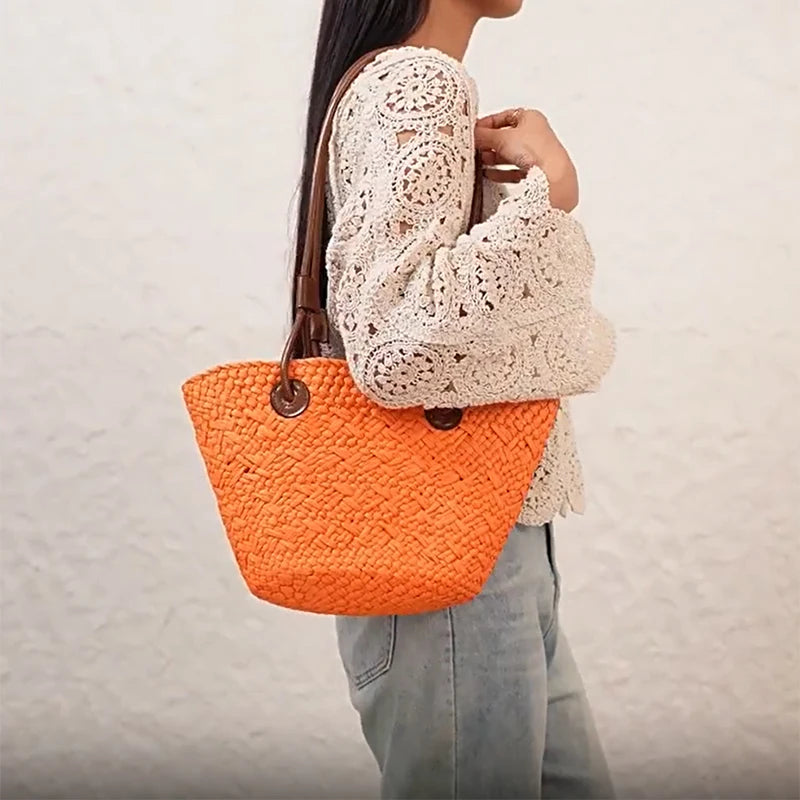 Designer Bohemian Chic Straw Woven Tote Bag – Large Capacity Beach Vacation Shoulder Handbag