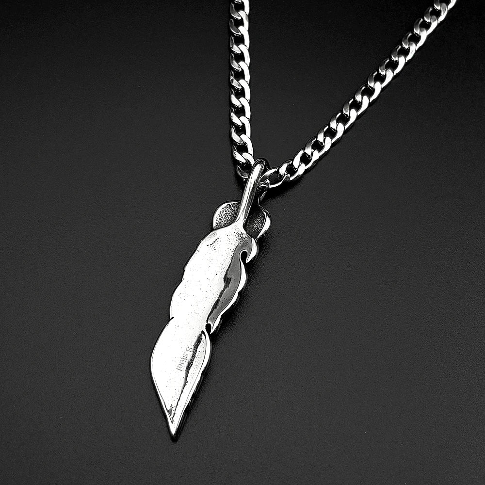 FBA Indian Feather Heart Stainless Steel Necklace | Punk Pendant Jewelry