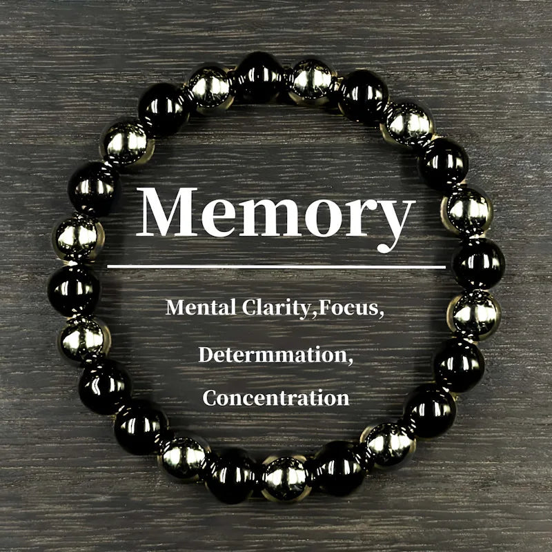 FBA Obsidian Hematite Beaded Memory Bracelet | Natural Stone Jewelry Gift