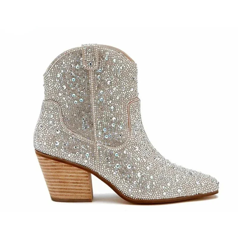 Women's Glitter Bling Chelsea Ankle Boot with Spike Heel | FBA Vibes