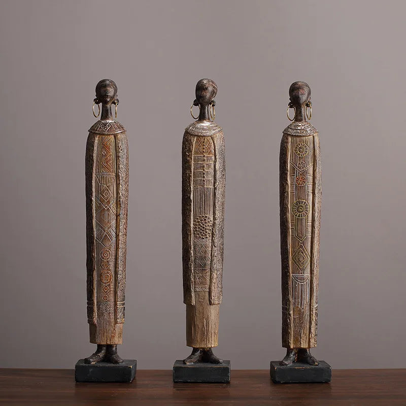 African Tribal Women Resin Figurine | Handcrafted Sculpture for Living Room, Bedroom & Cabinet Decor