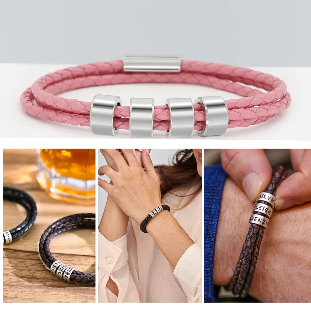FBA Personalized Engraved Men's Leather Bracelet | Custom Name Jewelry Gift