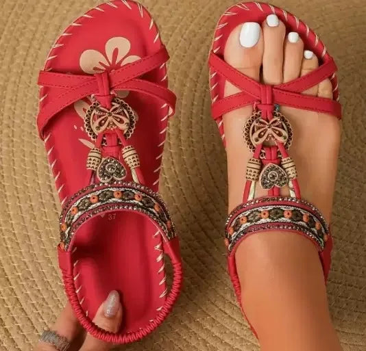 FBA Women's Bohemian Platform Flat Sandals | Plus Size Beach Shoes