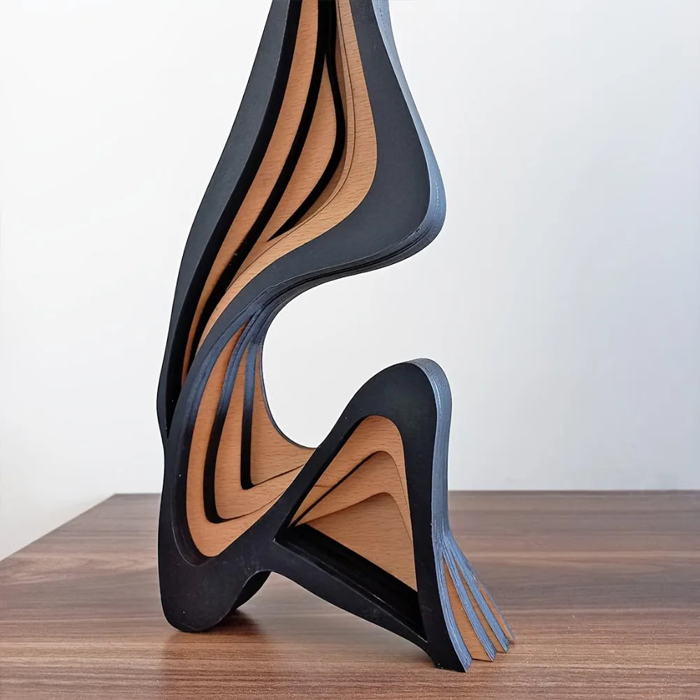 Abstract Wooden Streamlined Statue | Minimalist Sculpture for Bookshelf & Home Decor