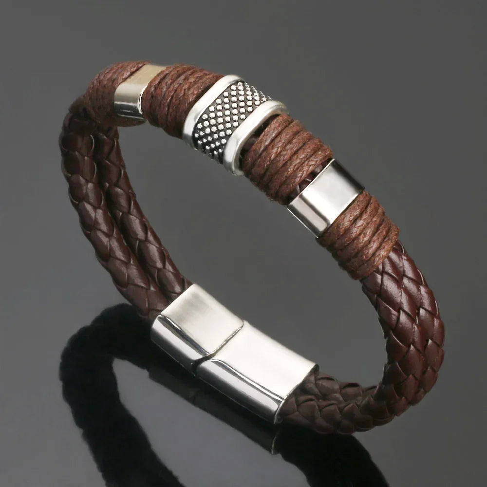 FBA Hip Hop Beaded Woven Leather Bracelet | Punk Charm Jewelry