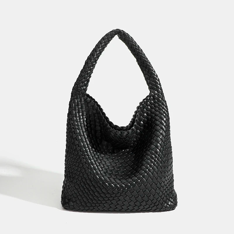 Hand-Knitted PU Woven Tote Bag for Women – Large Luxury Criss-Cross Shoulder Bag