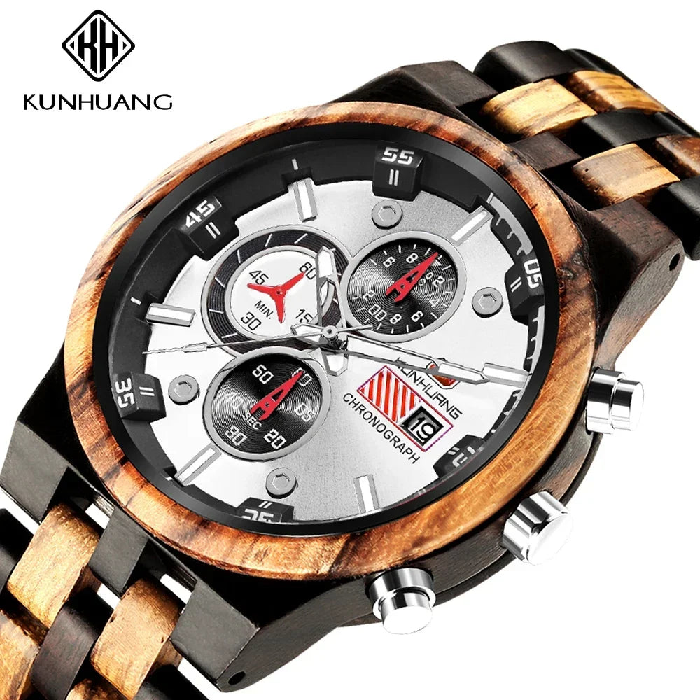 FBA Men's Luxury Wood Watch | Luminous Chronograph Date Quartz Wristwatch