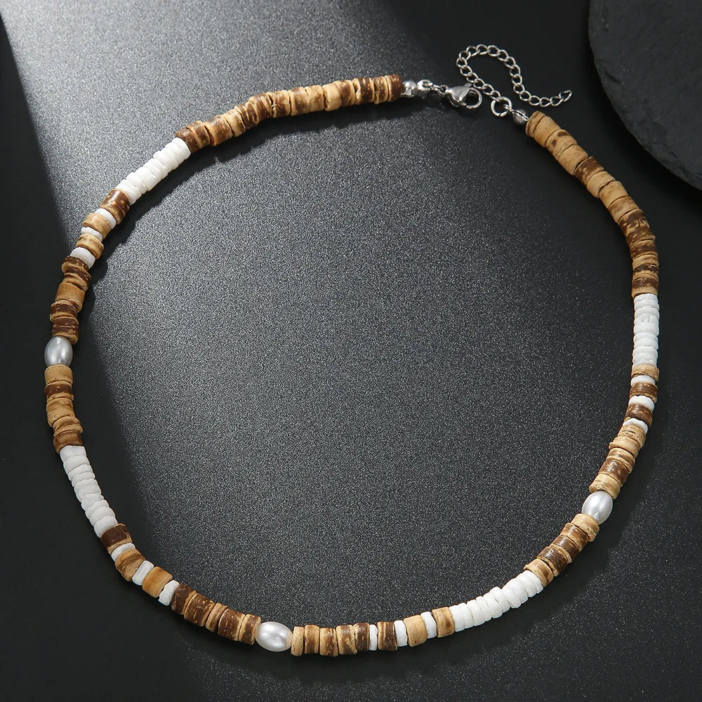 FBA Boho Coconut Shell Turquoise Bead Necklace | Men's Fashion Jewelry