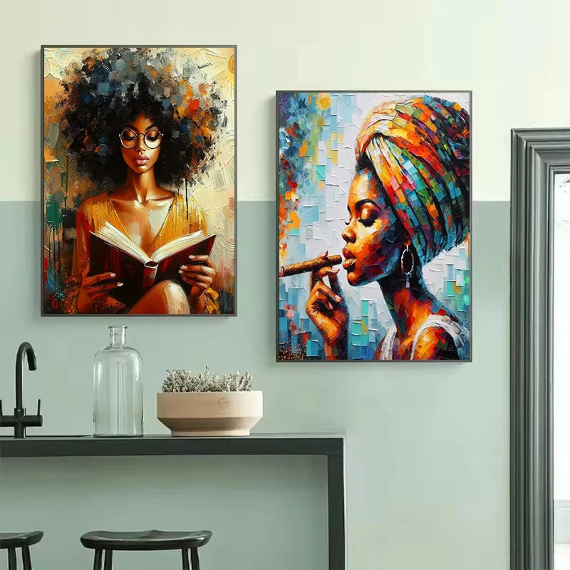 Graffiti Abstract African Girl Canvas Print | Black Woman Wall Art Poster