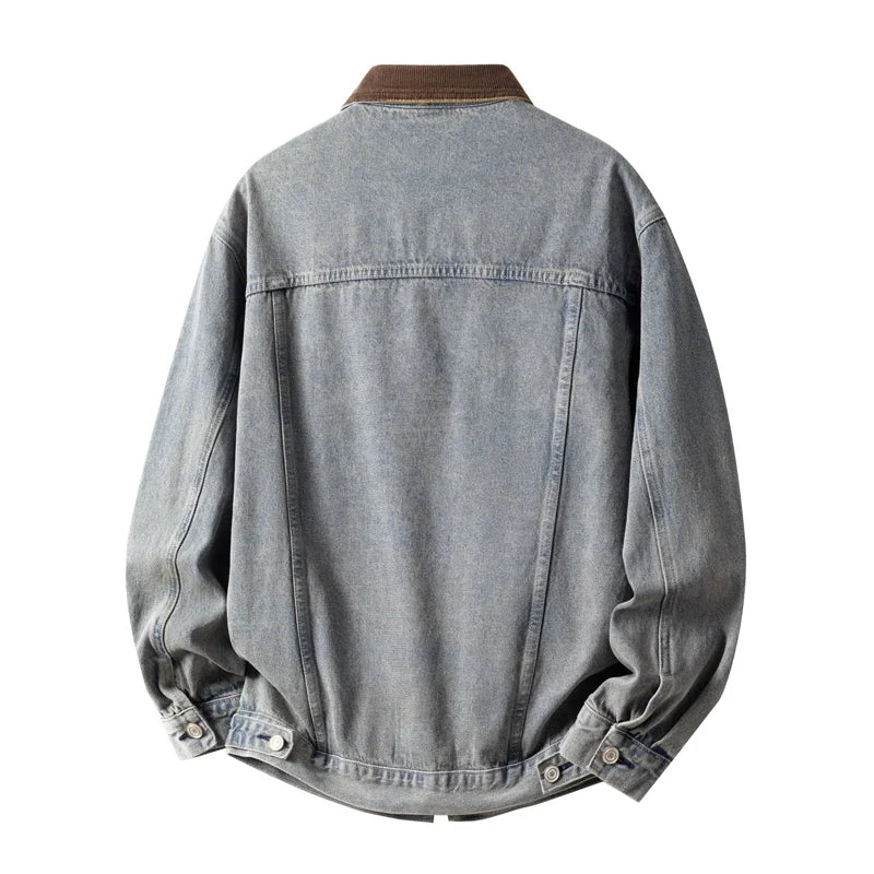 Men's American Retro Loose Lapel Denim Jacket – Workwear Motorcycle Coat | Retro Blue & Sky Blue | M–XXXL | FBA Vibes