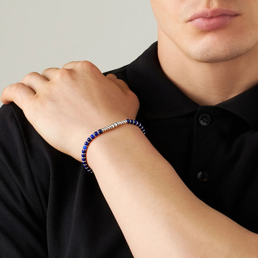 FBA Men's Blue Natural Stone Stainless Steel Bracelet | Handmade Jewelry