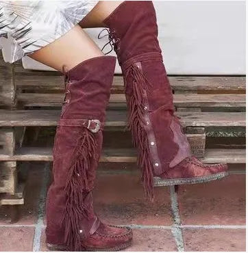 Women's Bohemian Tassel Over-the-Knee Suede Boot
