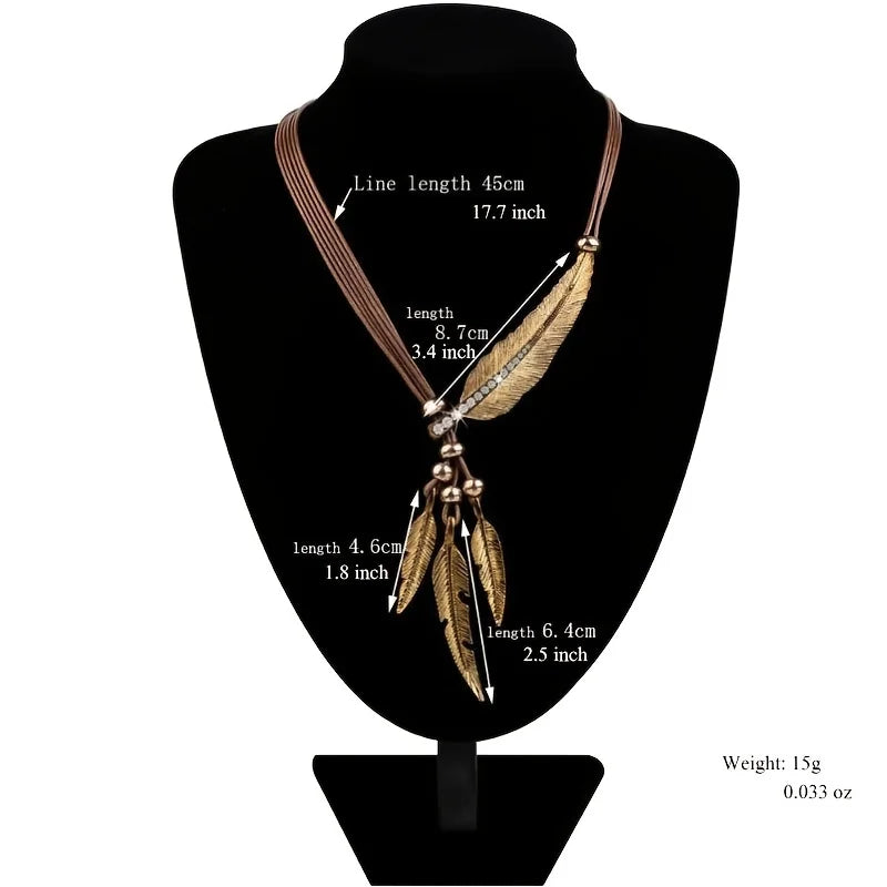 FBA Boho Feather Choker Necklace | Ethnic Rope Chain Jewelry