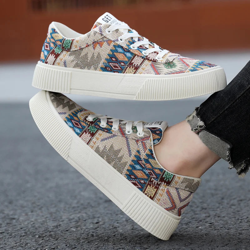 FBA Men's Retro Jacquard Low Top Trendy Shoes | National Style Korean Edition